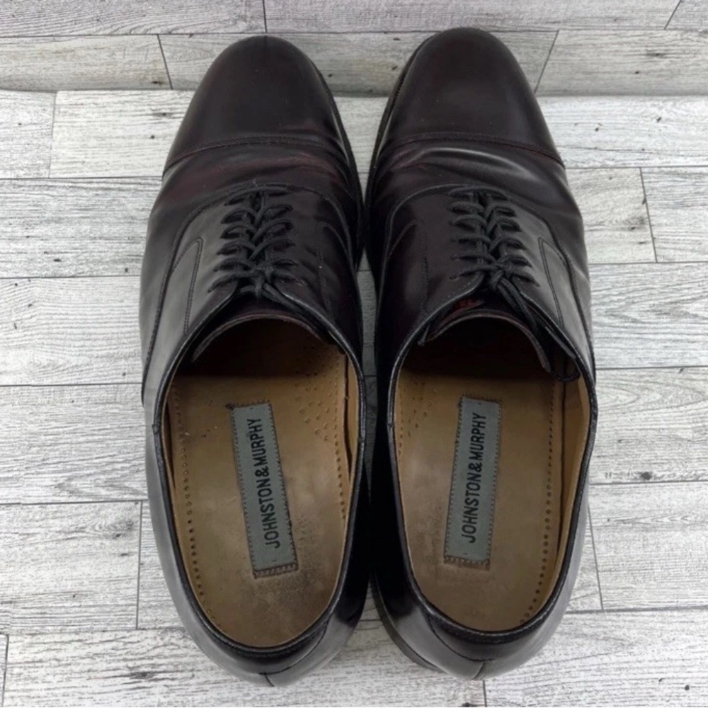 Johnston Murphy Oxblood Leather Cap Toe Dress Shoes 22-02985 Men Size 10D - Picture 3 of 8